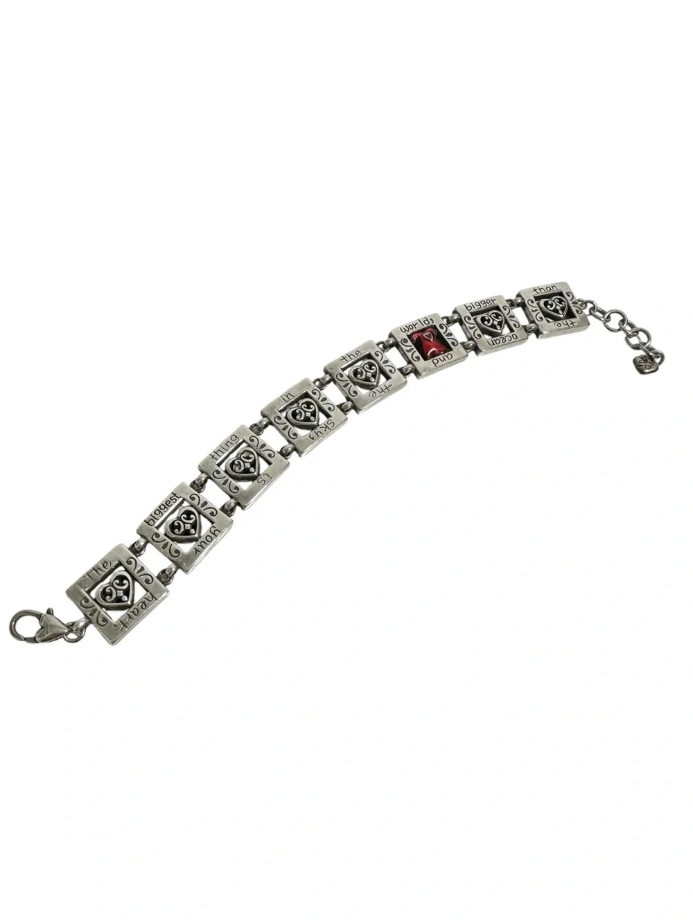 Brighton Silver & Red Heart Dress Engraved Motivational Quote Bracelet